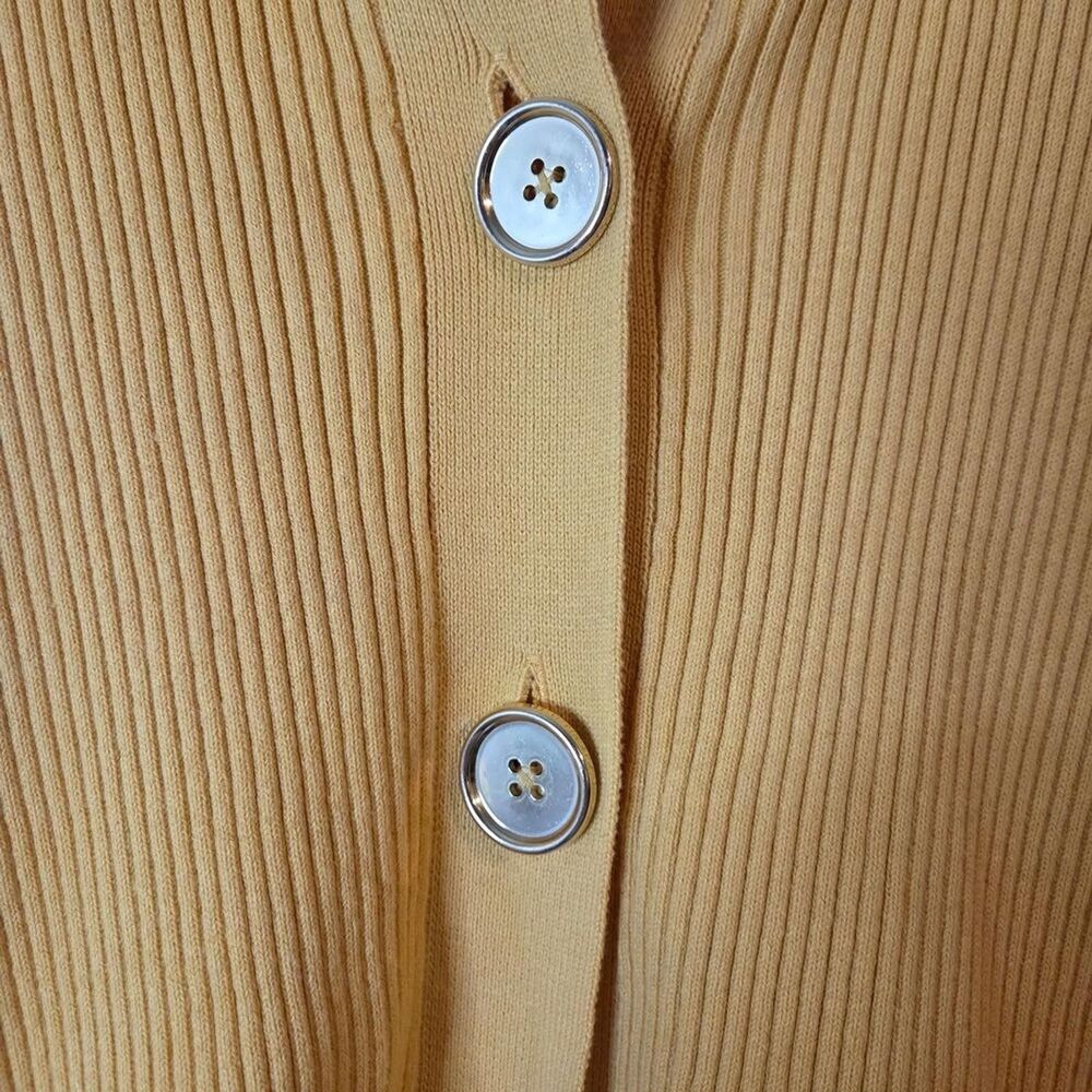 Charter Club Ribbed Cardigan Sweater XL Yellow Button Front Cotton Blend Knit - Picture 5 of 9